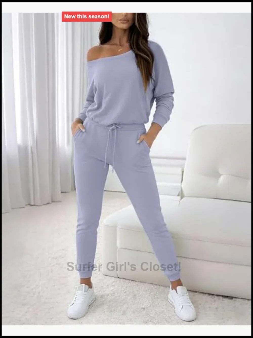 3 Piece Lounge Set - Off Shoulder Sweatshirt, Tank Top, Jogger Pants Tracksuit